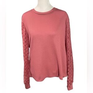❤️NWOT No Brand XL Rose Pink Long Sleeve Waffle Knit Blouse with Lace Sleeves